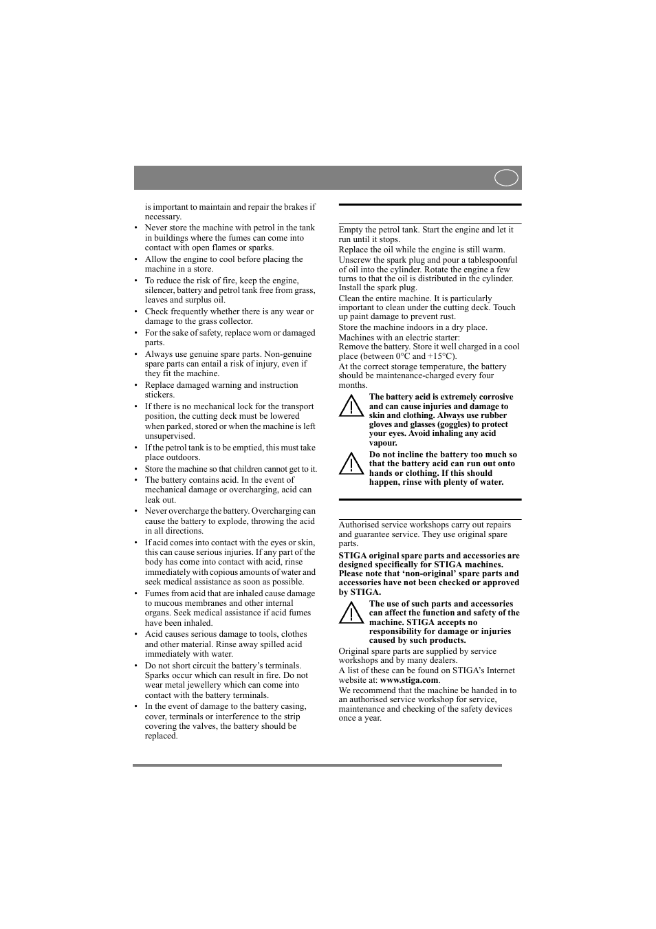 English, 2 storage, 3 service | Stiga 8211-0209-13 User Manual | Page 4 / 8