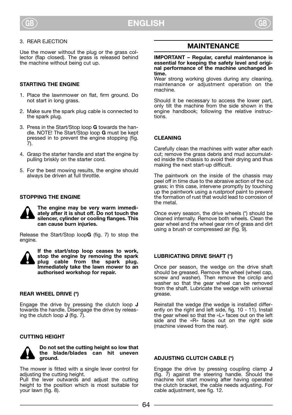 English gb gb, Maintenance | Stiga COMBI 45S User Manual | Page 6 / 7