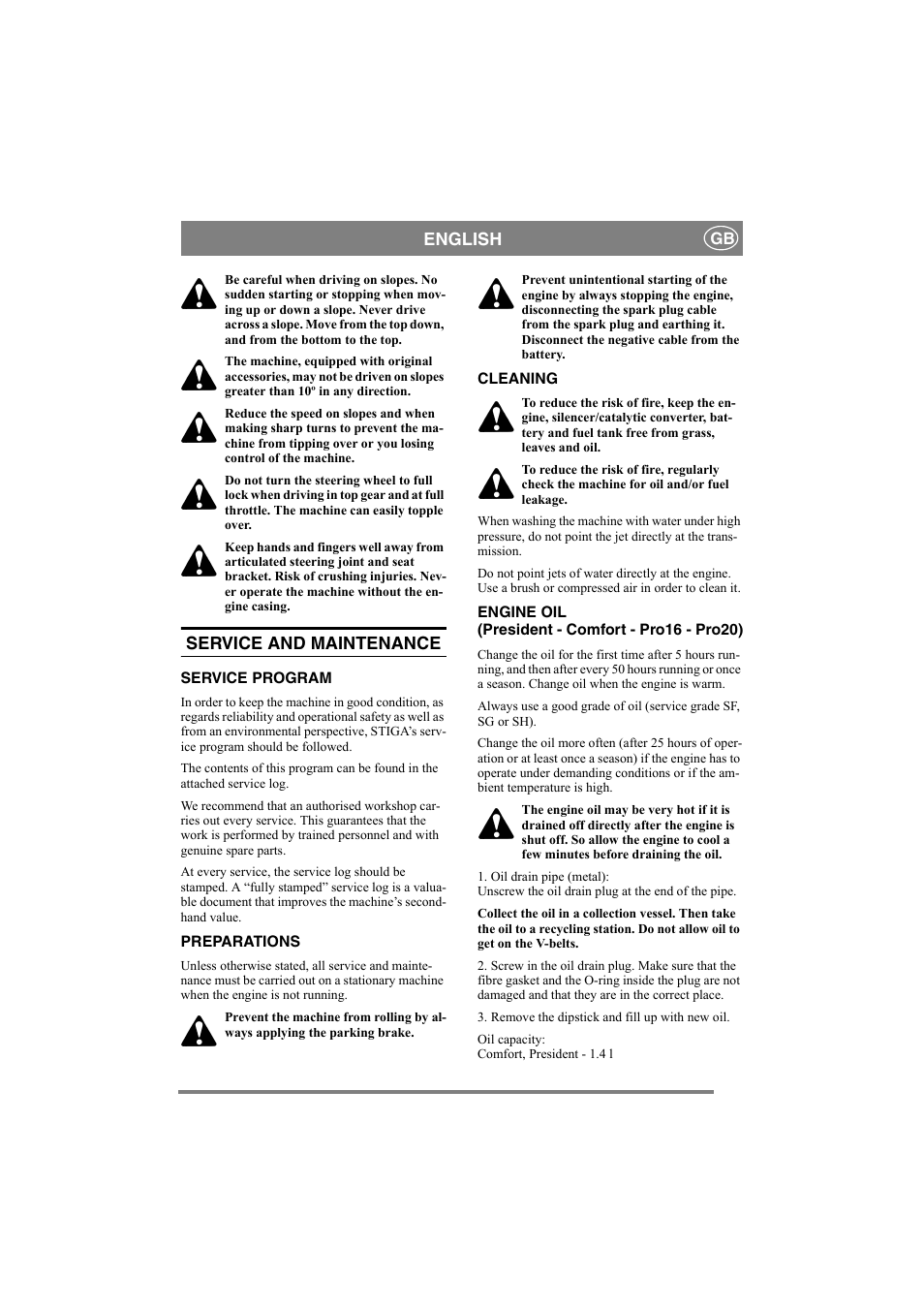 English, Service and maintenance | Stiga PARK PRO 20 User Manual | Page 12 / 16