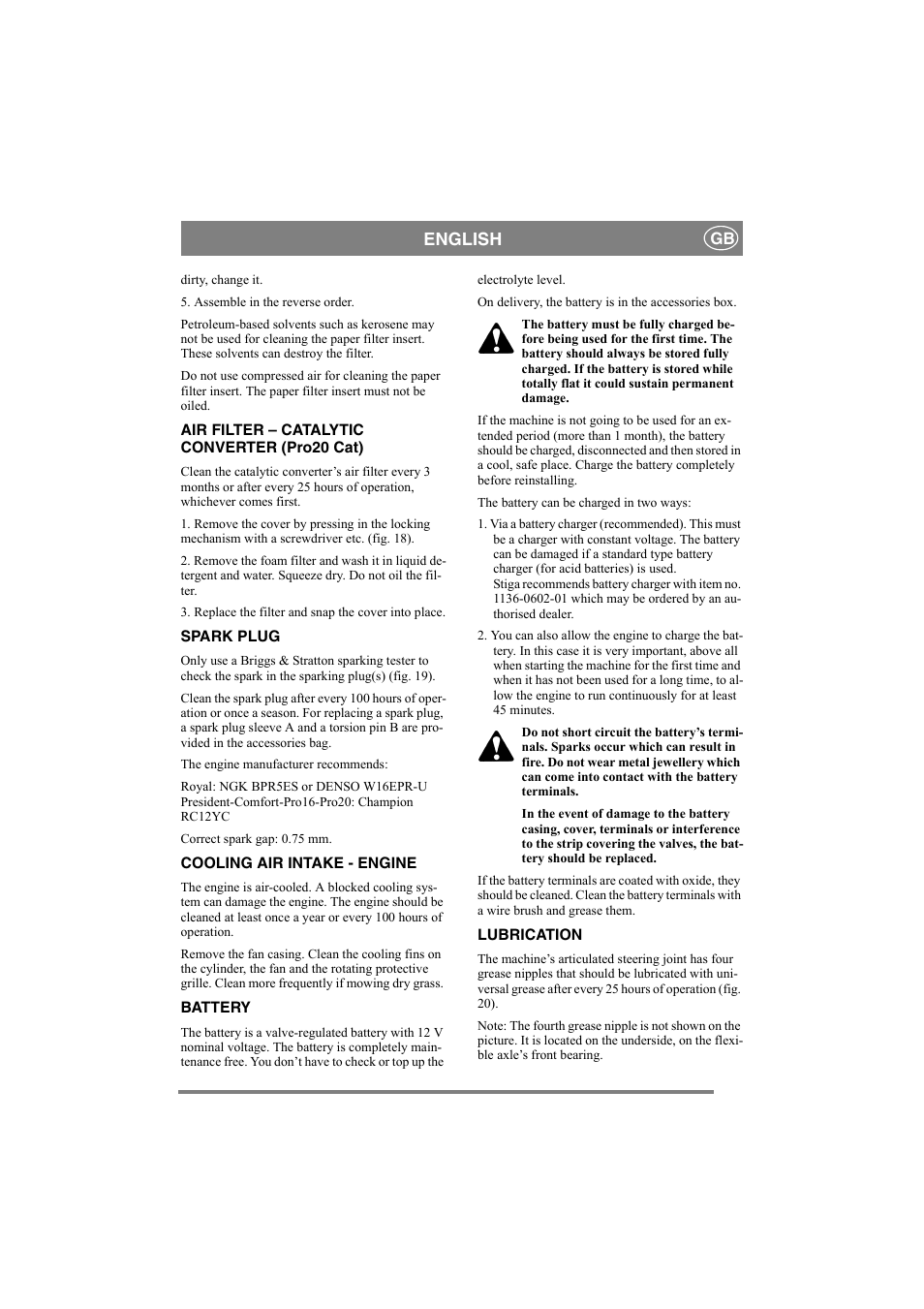 English | Stiga PARK PRO 20 User Manual | Page 14 / 16