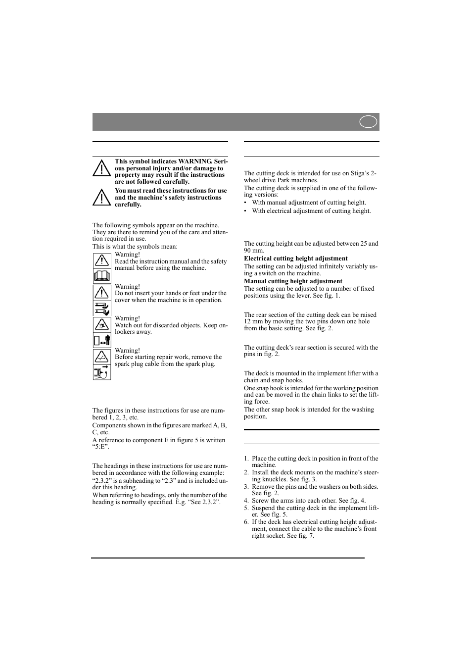 English, 1 general, 2 description | 3 assembly | Stiga 110 COMBI PRO 8211-0546-03 User Manual | Page 4 / 7