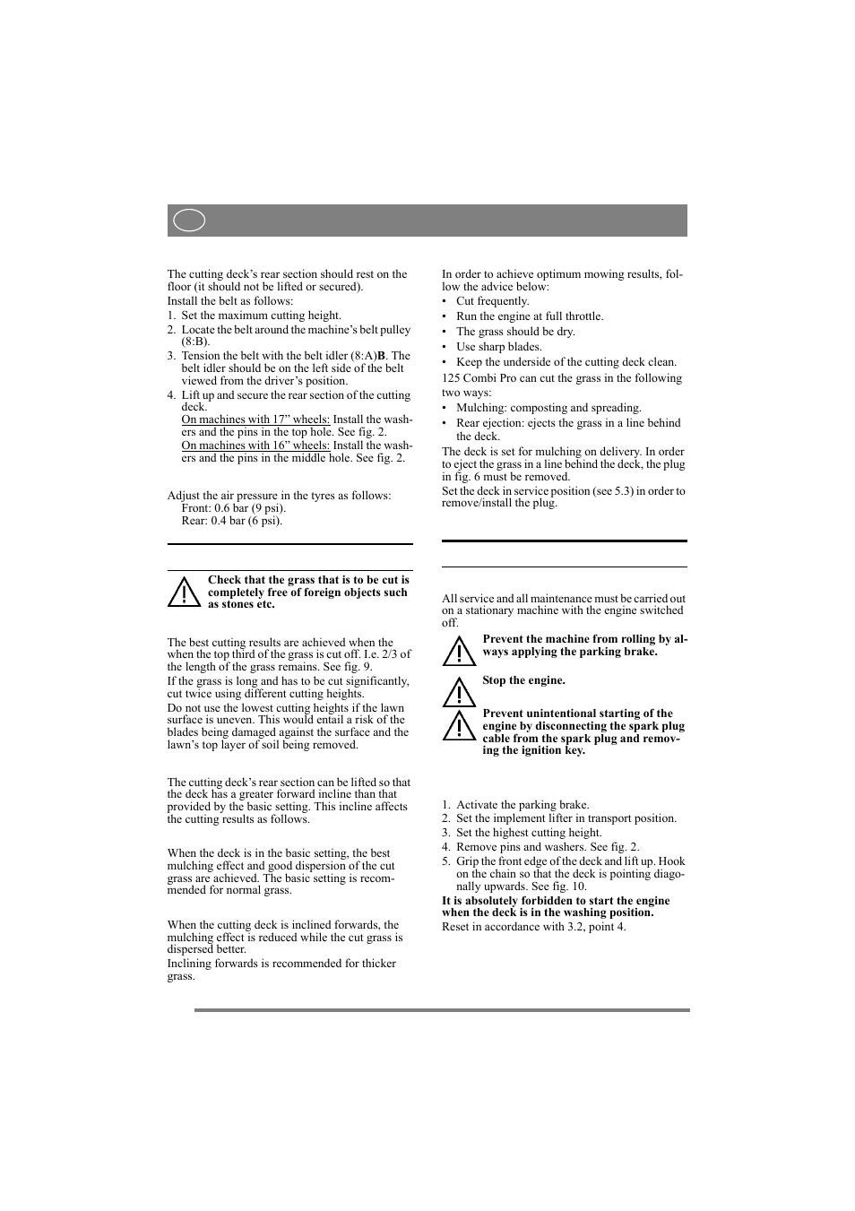 English, 4 using the machine, 5 maintenance | Stiga 110 COMBI PRO 8211-0546-03 User Manual | Page 5 / 7