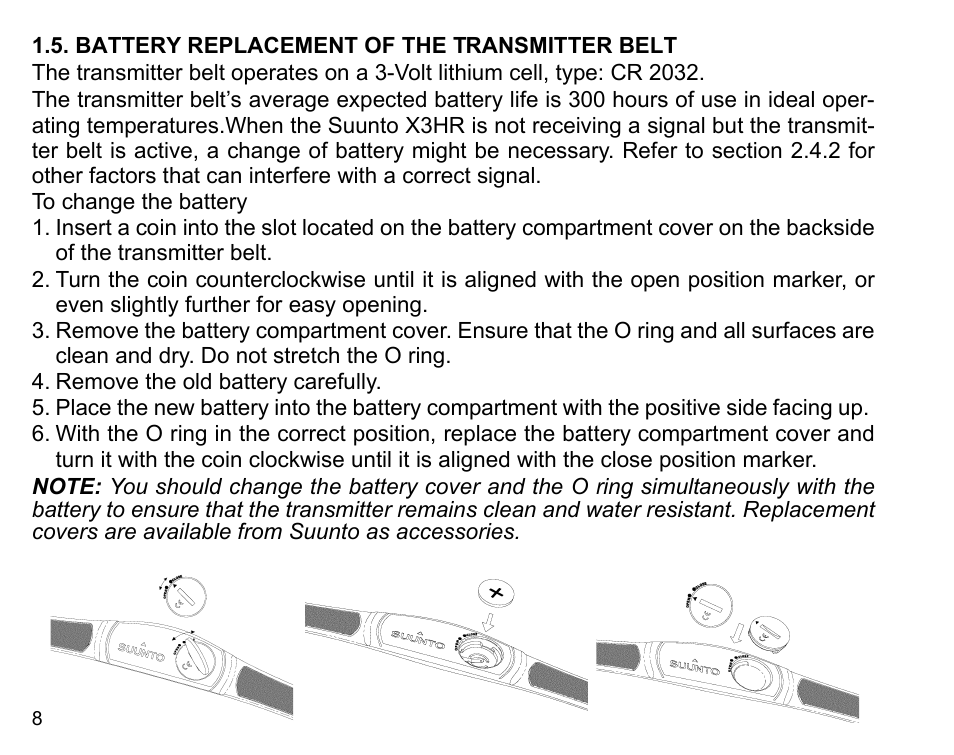 Battery replacement of the transmitter belt | SUUNTO X3HR User Manual | Page 10 / 40