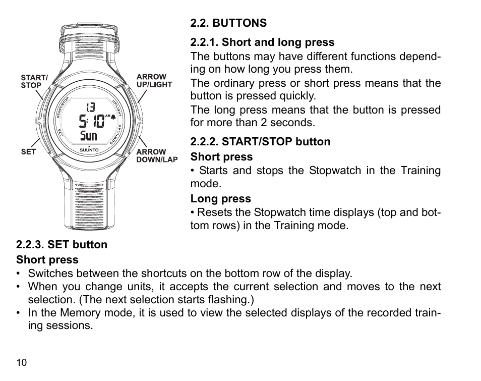 Buttons | SUUNTO X3HR User Manual | Page 12 / 40