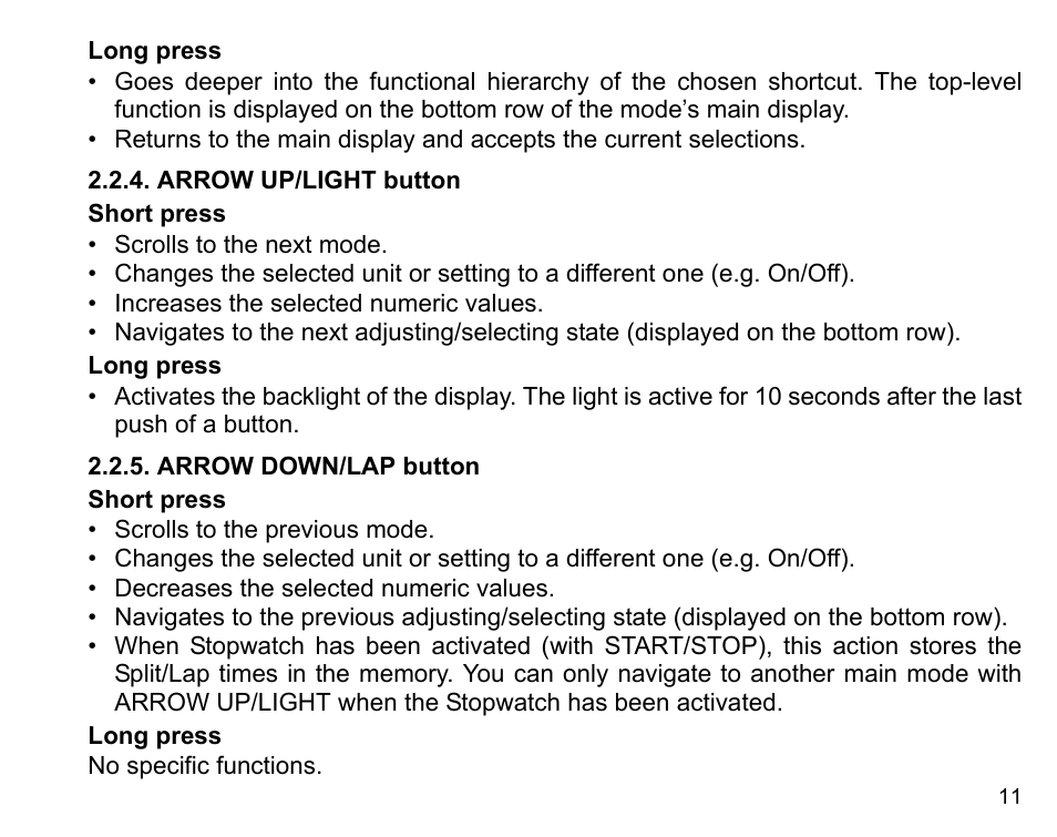 Arrow up/light button 2.2.5. arrow down/lap button | SUUNTO X3HR User Manual | Page 13 / 40