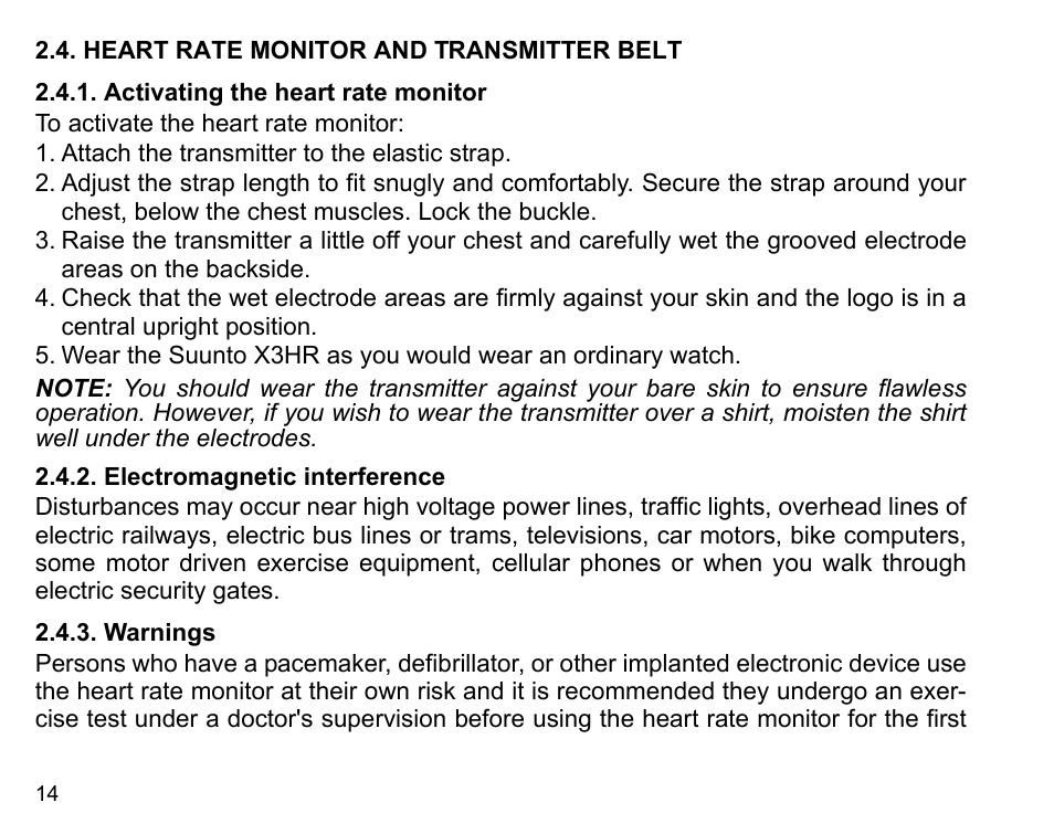Heart rate monitor and transmitter belt | SUUNTO X3HR User Manual | Page 16 / 40
