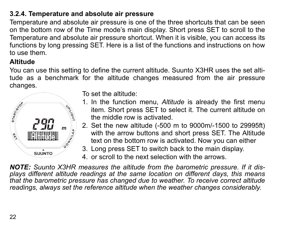 Temperature and absolute air pressure | SUUNTO X3HR User Manual | Page 24 / 40