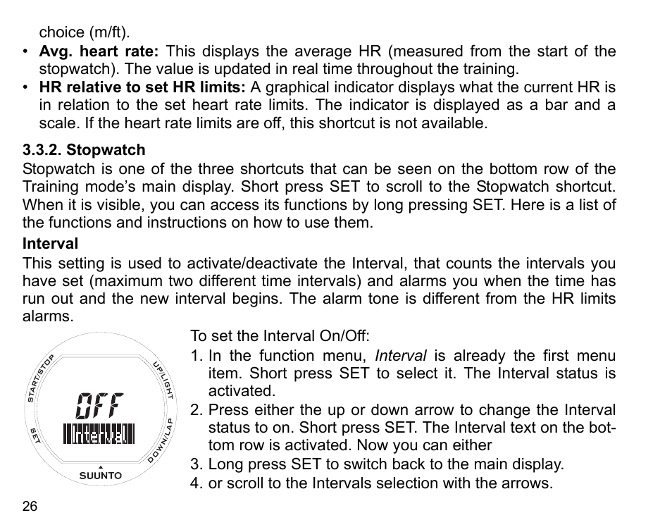 Stopwatch | SUUNTO X3HR User Manual | Page 28 / 40