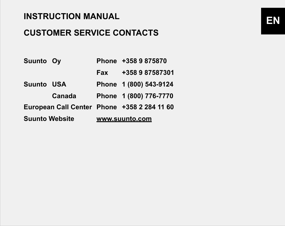 Instruction manual customer service contacts | SUUNTO X3HR User Manual | Page 3 / 40