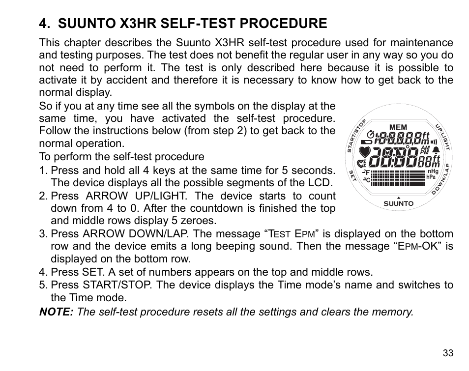 Suunto x3hr self-test procedure | SUUNTO X3HR User Manual | Page 35 / 40