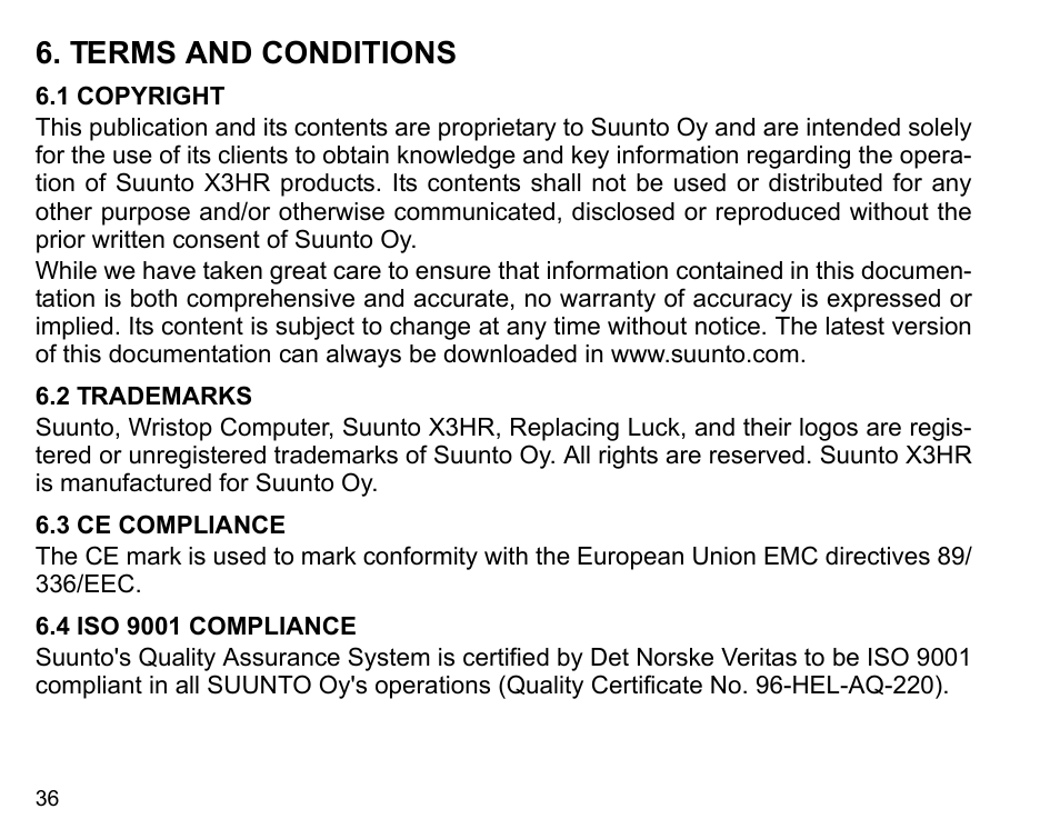 Terms and conditions | SUUNTO X3HR User Manual | Page 38 / 40