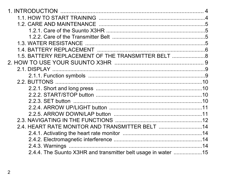 SUUNTO X3HR User Manual | Page 4 / 40