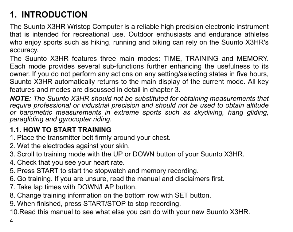Introduction, How to start training | SUUNTO X3HR User Manual | Page 6 / 40