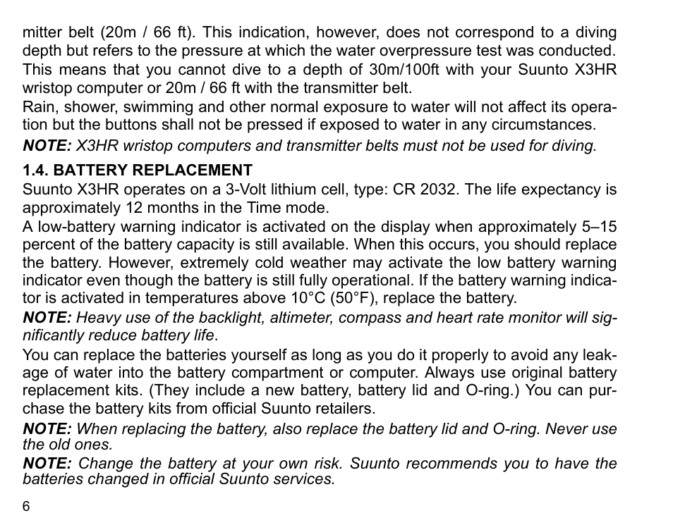 Battery replacement | SUUNTO X3HR User Manual | Page 8 / 40