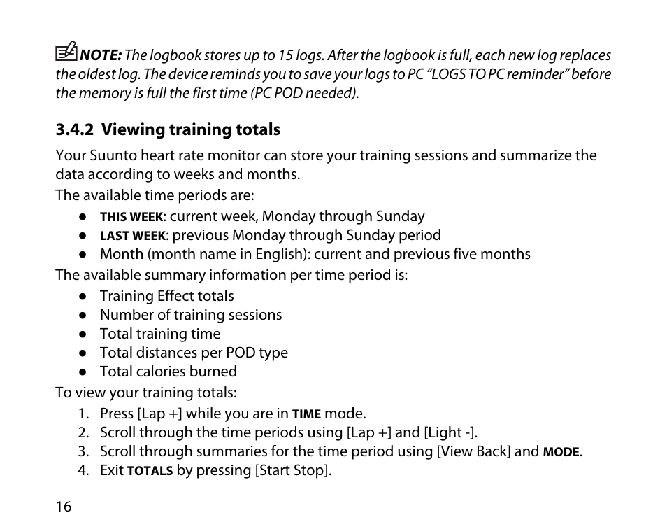 2 viewing training totals | SUUNTO t3c User Manual | Page 17 / 49