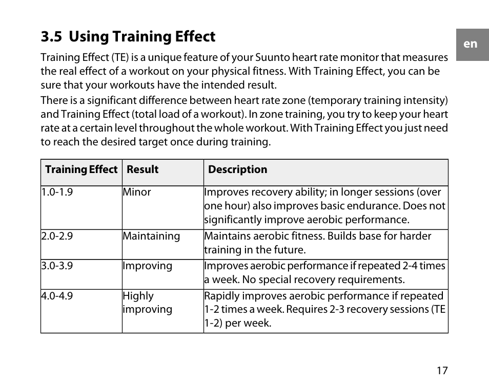 5 using training effect | SUUNTO t3c User Manual | Page 18 / 49