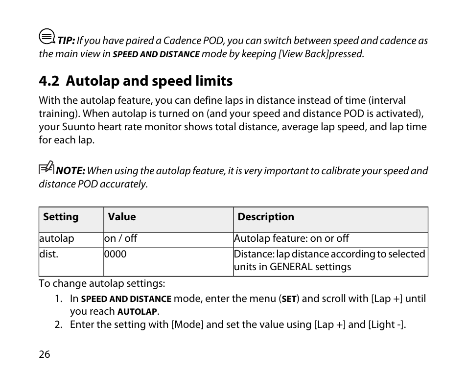 2 autolap and speed limits | SUUNTO t3c User Manual | Page 27 / 49