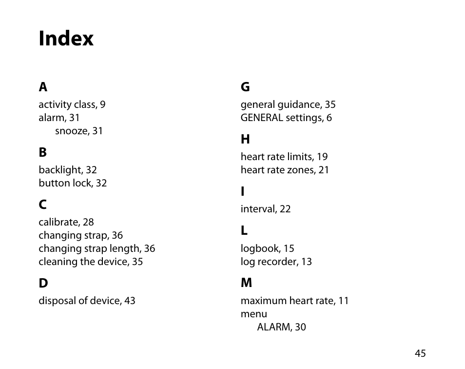 Index | SUUNTO t3c User Manual | Page 46 / 49