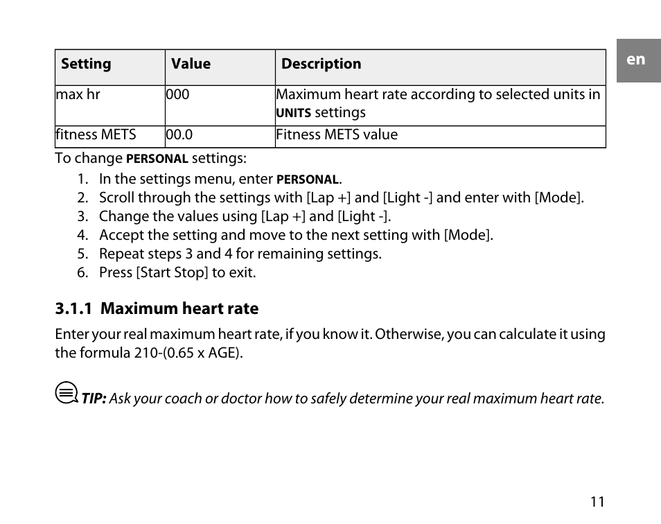 1 maximum heart rate | SUUNTO T6C User Manual | Page 12 / 52