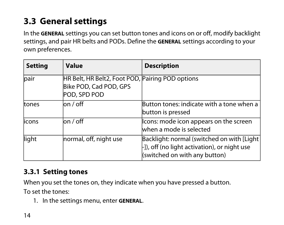 3 general settings, 1 setting tones | SUUNTO T6C User Manual | Page 15 / 52