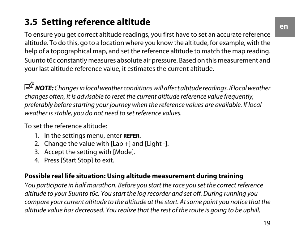 5 setting reference altitude | SUUNTO T6C User Manual | Page 20 / 52