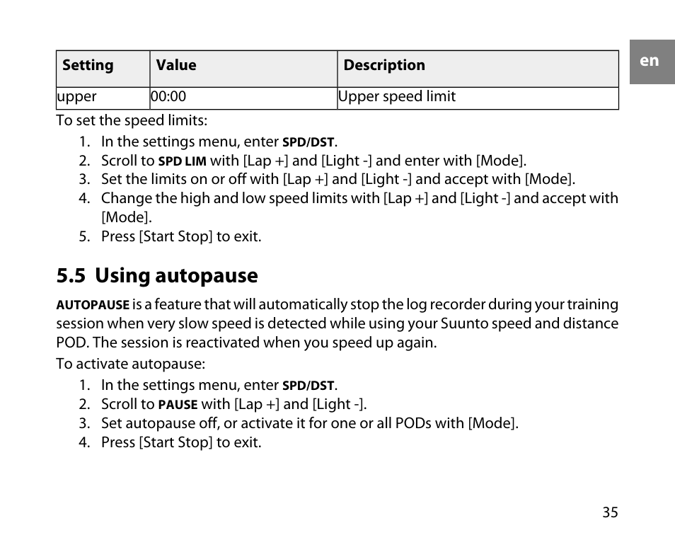 5 using autopause | SUUNTO T6C User Manual | Page 36 / 52