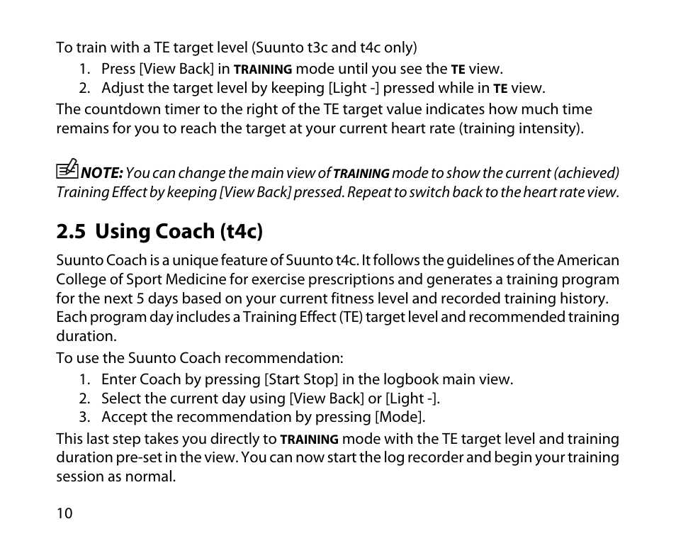 5 using coach (t4c) | SUUNTO t4c User Manual | Page 10 / 12