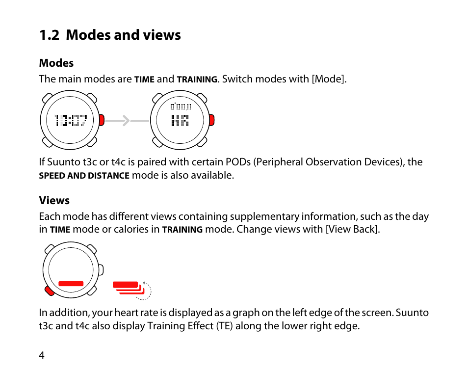 2 modes and views | SUUNTO t4c User Manual | Page 4 / 12