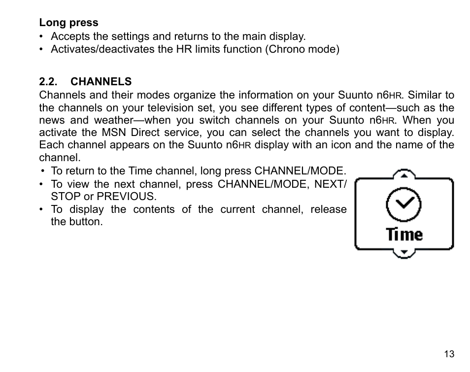 Channels | SUUNTO n6HR User Manual | Page 13 / 64