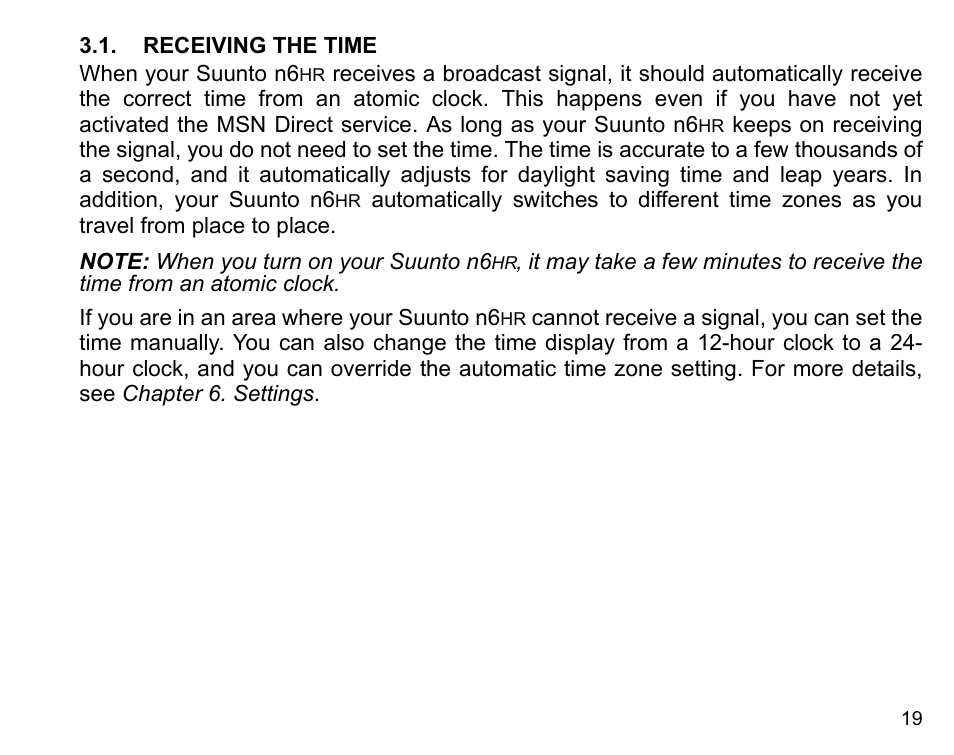 Receiving the time | SUUNTO n6HR User Manual | Page 19 / 64