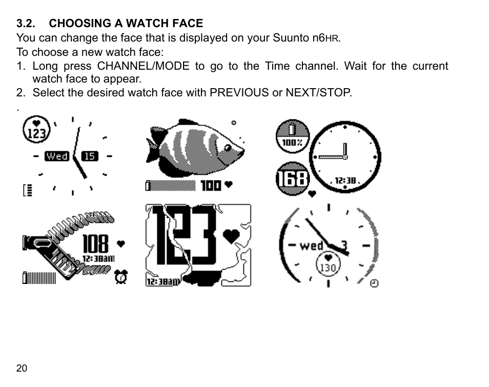 Choosing a watch face | SUUNTO n6HR User Manual | Page 20 / 64