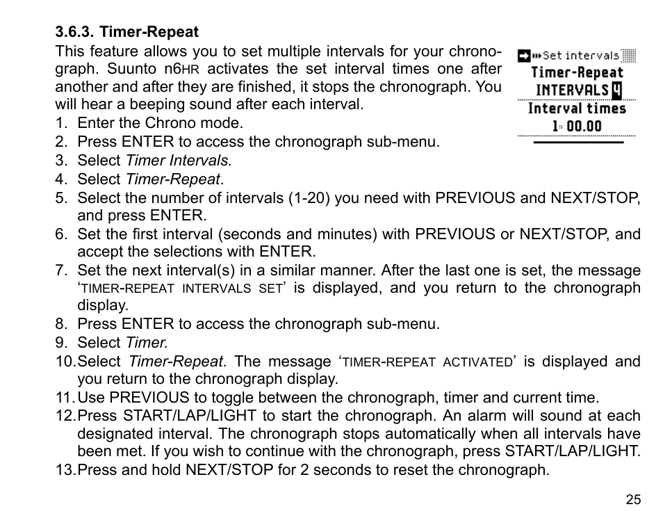 Timer-repeat | SUUNTO n6HR User Manual | Page 25 / 64