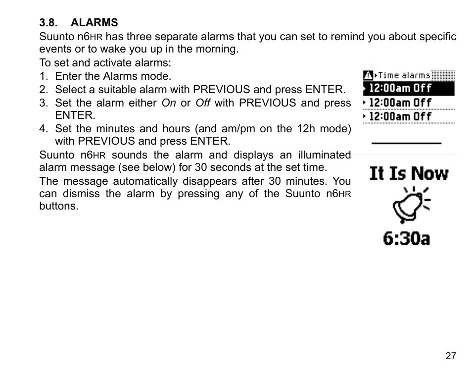 Alarms | SUUNTO n6HR User Manual | Page 27 / 64