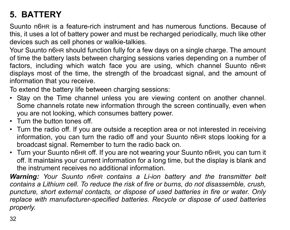 Battery | SUUNTO n6HR User Manual | Page 32 / 64