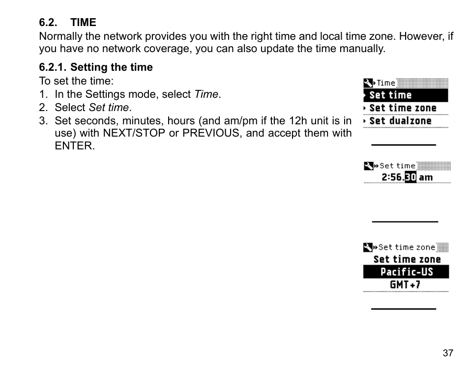 Time, Setting the time | SUUNTO n6HR User Manual | Page 37 / 64