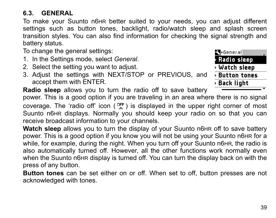 General | SUUNTO n6HR User Manual | Page 39 / 64