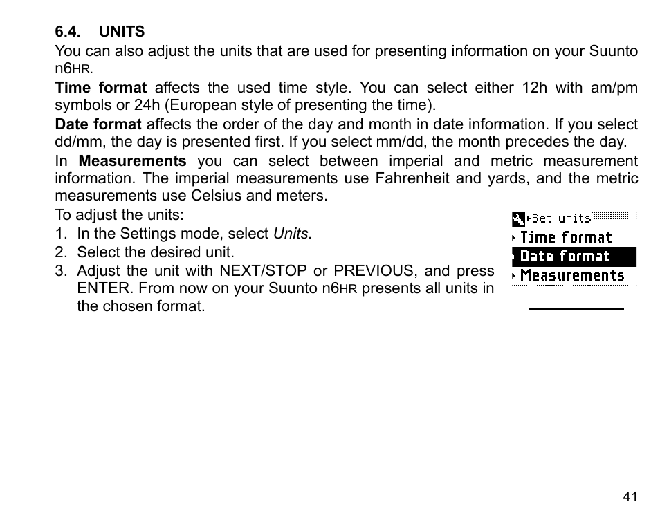 Units | SUUNTO n6HR User Manual | Page 41 / 64