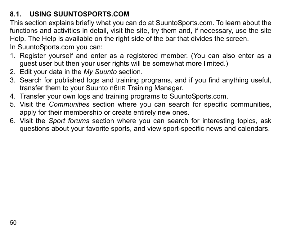 Using suuntosports.com | SUUNTO n6HR User Manual | Page 50 / 64