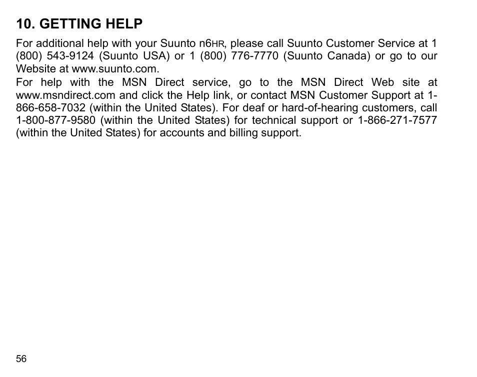 Getting help | SUUNTO n6HR User Manual | Page 56 / 64