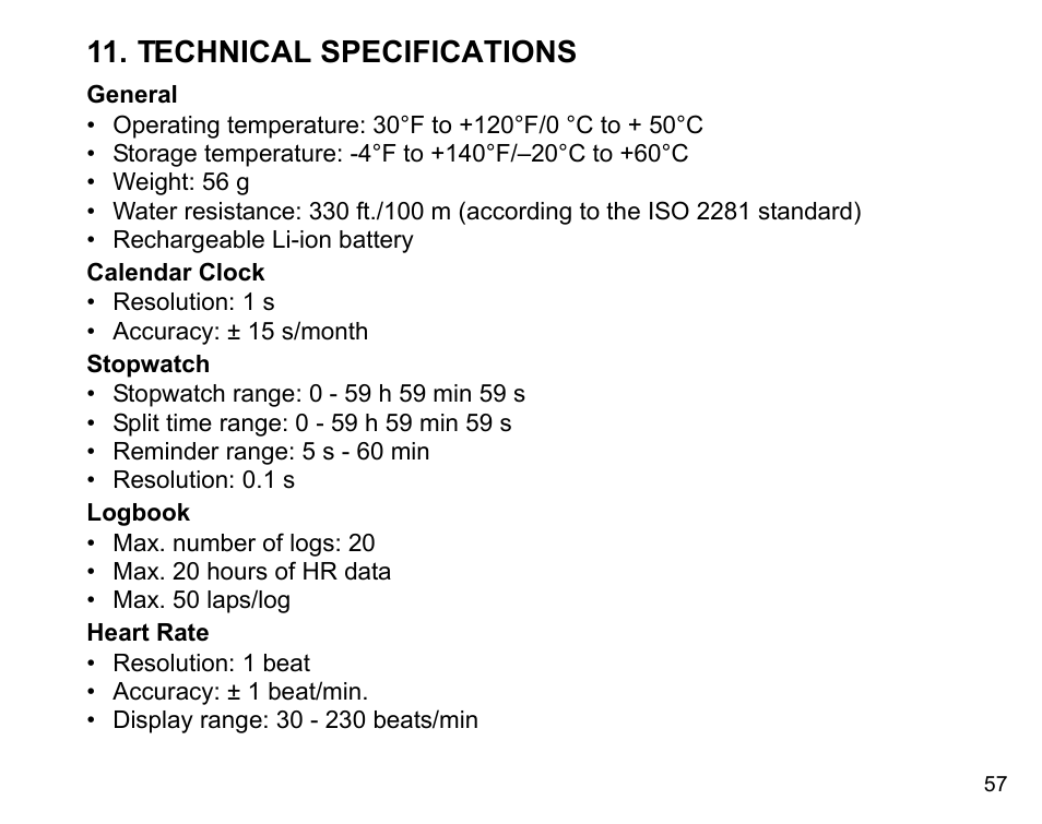 Technical specifications | SUUNTO n6HR User Manual | Page 57 / 64