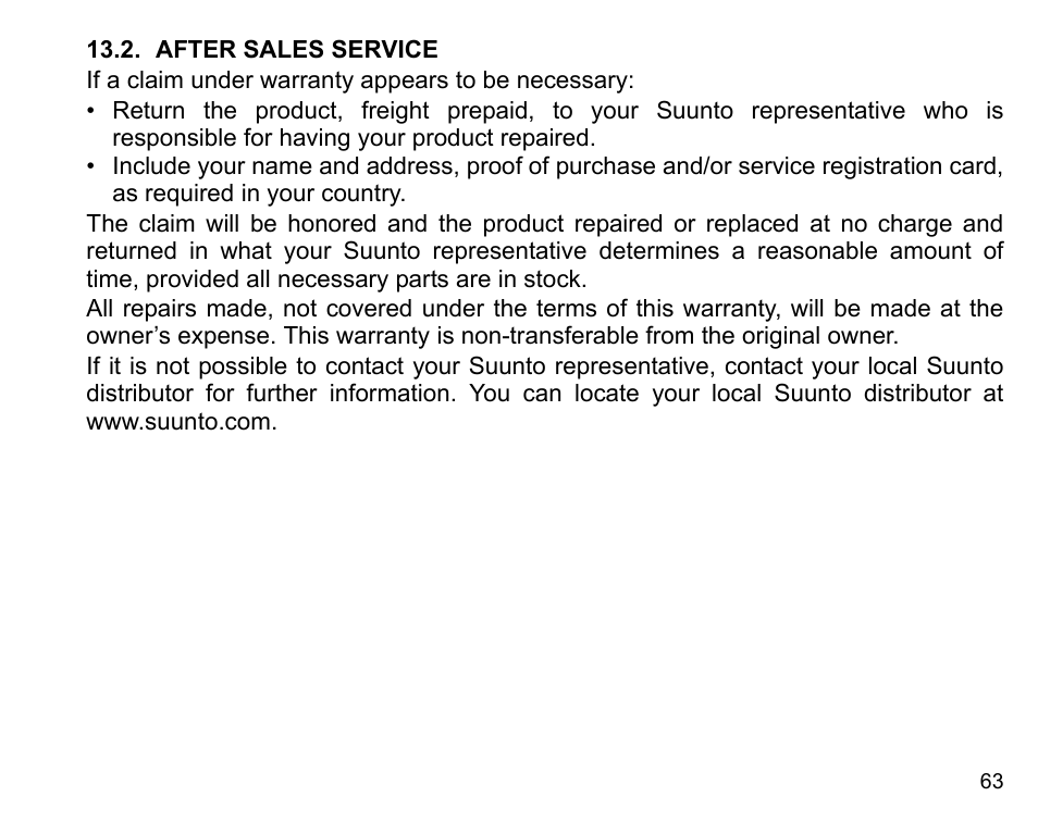 After sales service | SUUNTO n6HR User Manual | Page 63 / 64