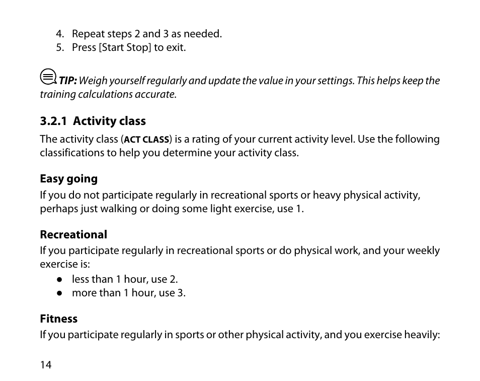 1 activity class | SUUNTO t3d User Manual | Page 15 / 54