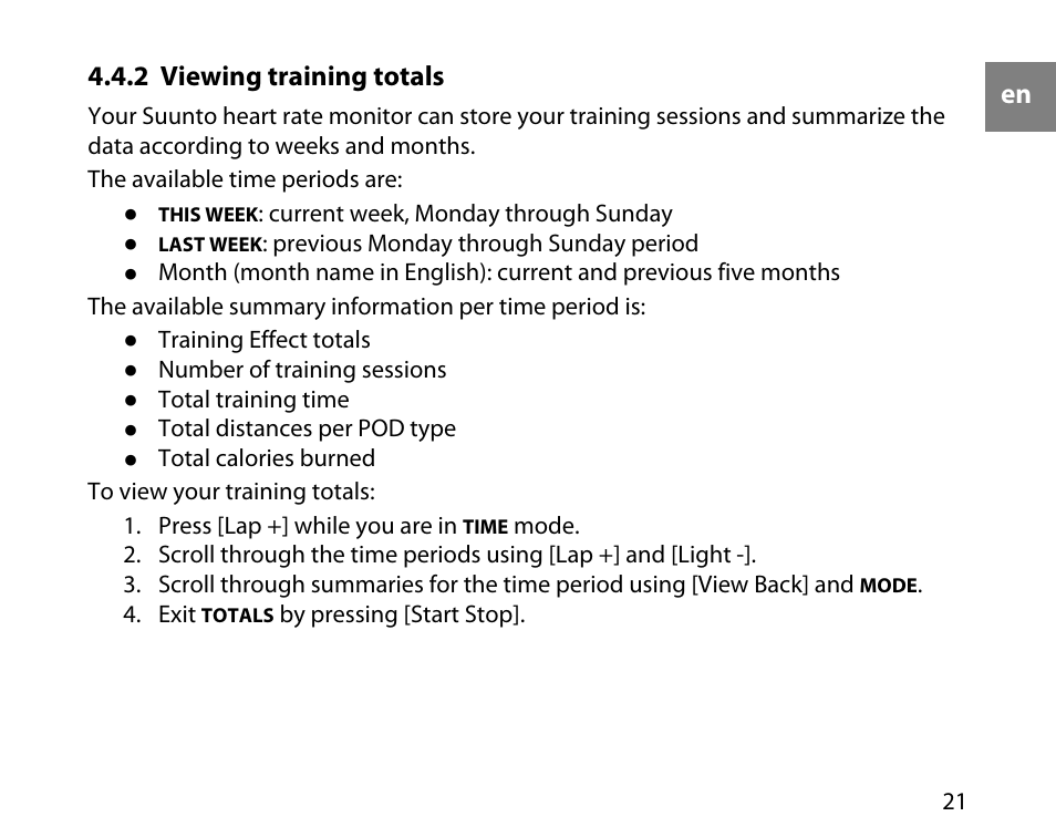 2 viewing training totals | SUUNTO t3d User Manual | Page 22 / 54
