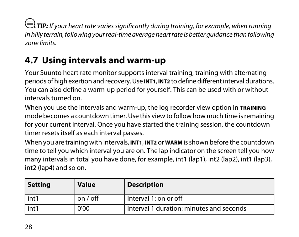 7 using intervals and warm-up | SUUNTO t3d User Manual | Page 29 / 54