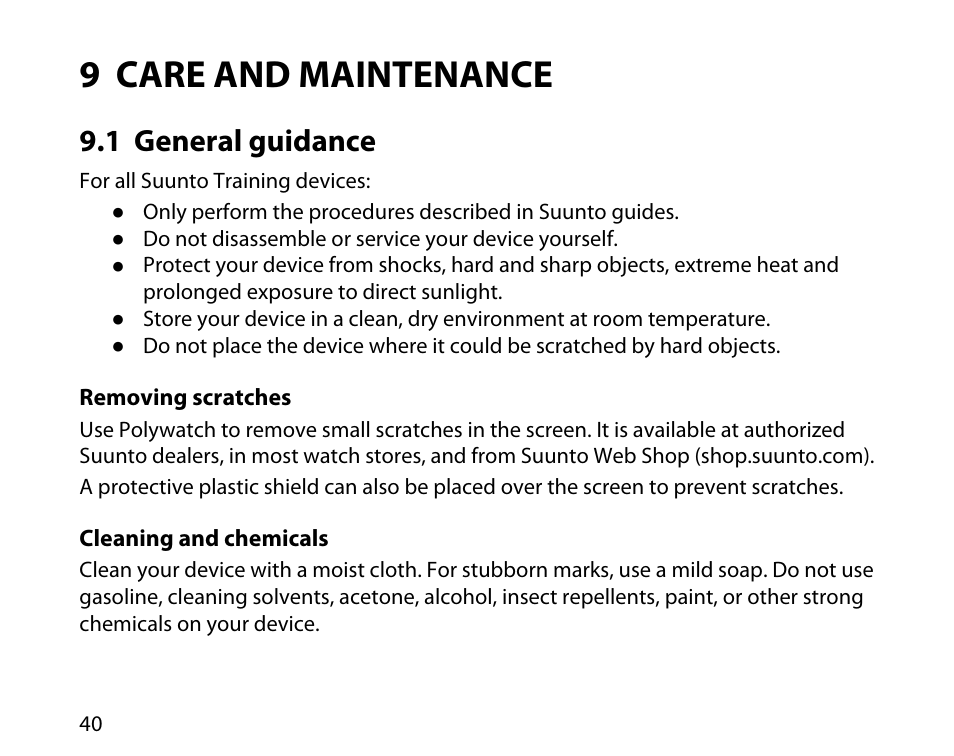 9 care and maintenance, 1 general guidance | SUUNTO t3d User Manual | Page 41 / 54