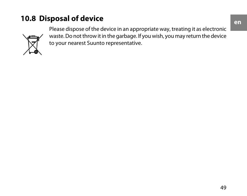 8 disposal of device | SUUNTO t3d User Manual | Page 50 / 54