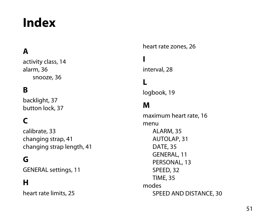 Index | SUUNTO t3d User Manual | Page 52 / 54