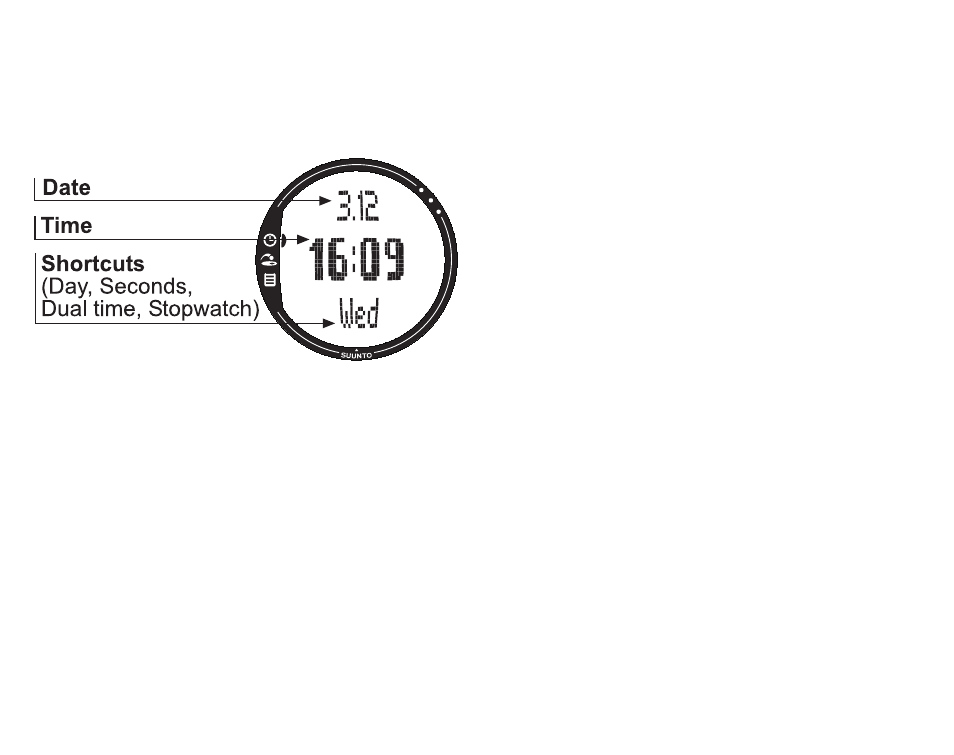 Time mode, Shortcuts, Stopwatch | 1 shortcuts, 1 stopwatch | SUUNTO G3 User Manual | Page 14 / 48