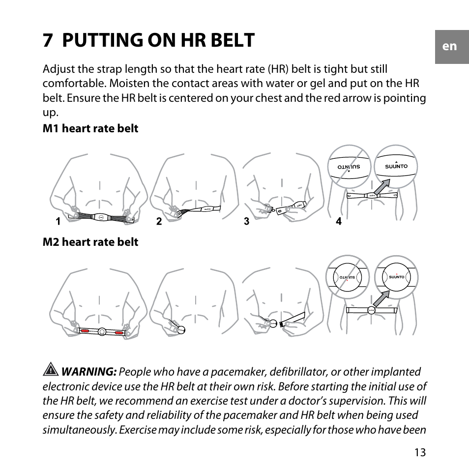 7 putting on hr belt | SUUNTO M1 User Manual | Page 13 / 35