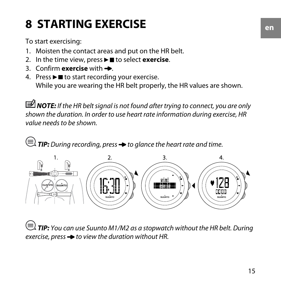 8 starting exercise | SUUNTO M1 User Manual | Page 15 / 35